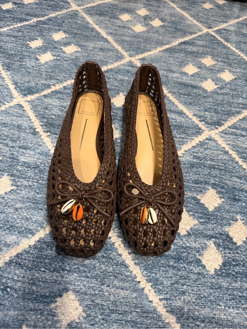 Dolce Vita Brown Woven Ballet Flats with Shell Charms